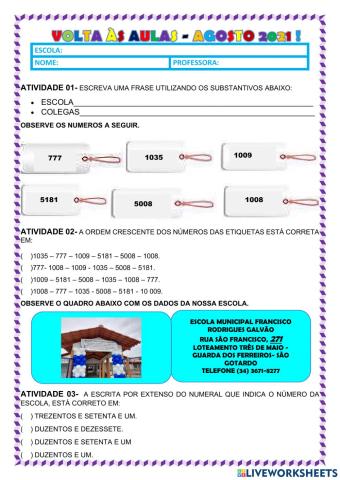 Atividade interdisciplinar matemática e português
