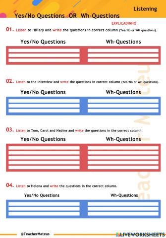 Yes No Questions OR Wh Questions - Present Simple