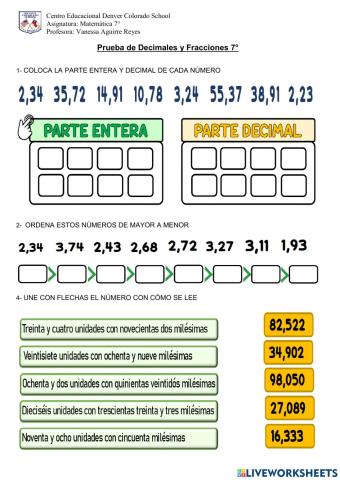 7° evaluación decimales y fracciones