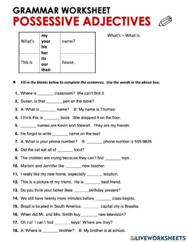 Possessive adjectives