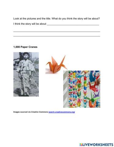 Sadako and 1,000 Cranes Reading Comprehension