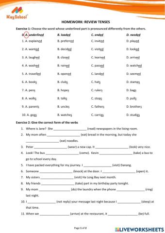 GI - Homework - Review Tenses