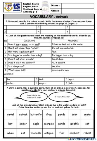 Live worksheet english plus 1 year 5 textbook page 33 activity 5-7