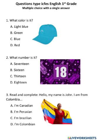 Questions type icfes English 1st Grade
