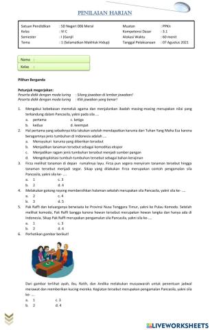 PENILAIAN HARIAN TEMA 1 MUATAN PPKn