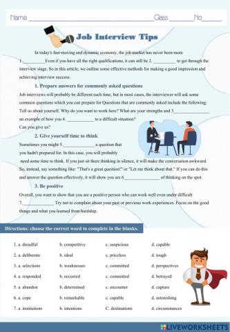 M.6 Unit 2 Job interview Tips