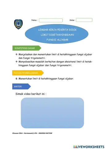 Lkpd digital limit diketakhinggaan fungsi aljabar