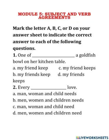 MODULE 5: SUBJECT AND VERB AGREEMENTS