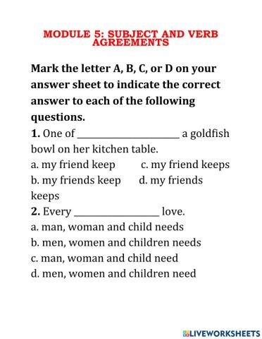 MODULE 5: SUBJECT AND VERB AGREEMENTS