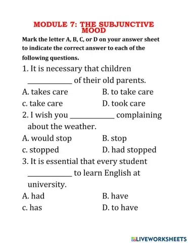 MODULE 7: THE SUBJUNCTIVE MOOD