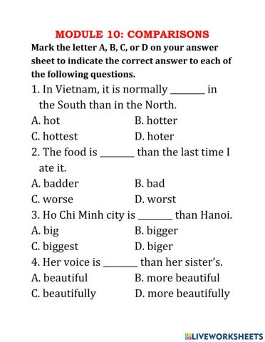 MODULE 10: COMPARISONS