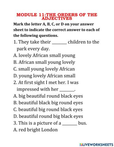 MODULE 11:THE ORDERS OF THE ADJECTIVES