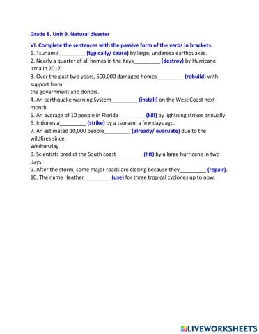Grade 8. Unit 9. Natural disaster Passive voice