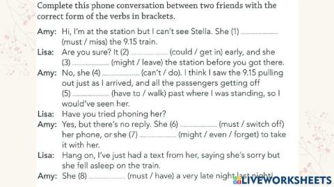 Modals in past - complete the dialogue (C.First U3 Sb)