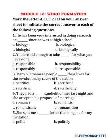 MODULE 13: WORD FORMATION