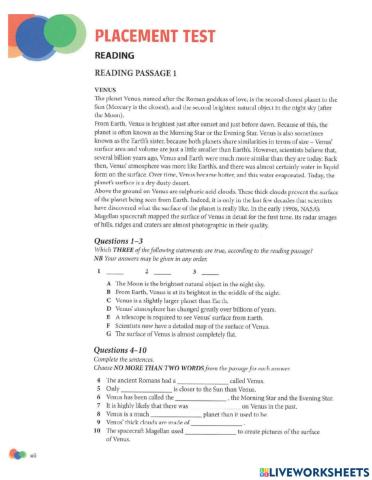 WESET - Reading placement test