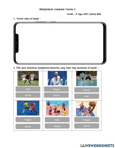 Perbezaan kemahiran menghantar-menerima menggunakan tangan,kaki dan alatan