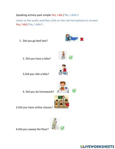 Speaking yes no quesiton past simple