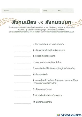ลักษณะสังคมเมืองและสังคมชนบท