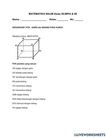 Kedudukan titik, garis , bidang