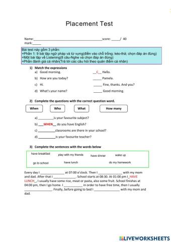 Placement test-Primaty toefl