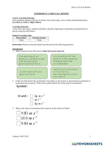 Pre Lab 2 : Free Fall using Phyphox App