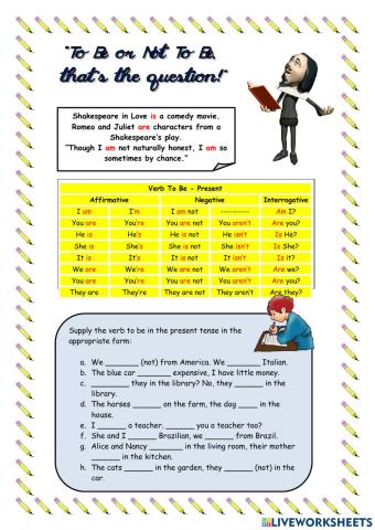 Verb to be (aff, neg and int)