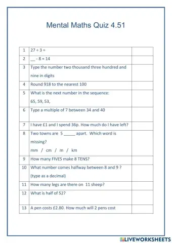 Mental Maths 4.51