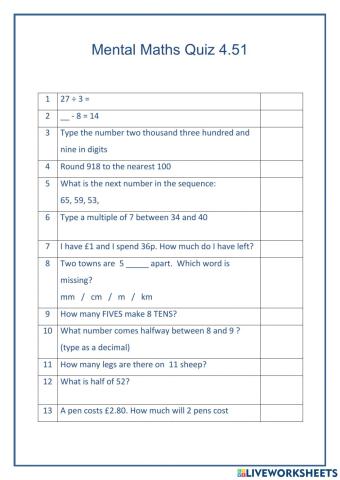 Mental Maths 4.51