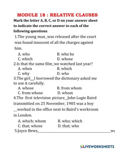 MODULE 18 : RELATIVE CLAUSES
