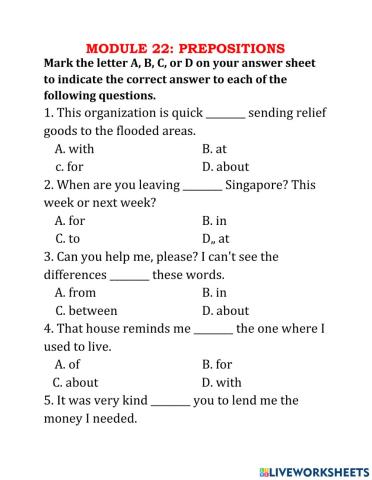 MODULE 22: PREPOSITIONS