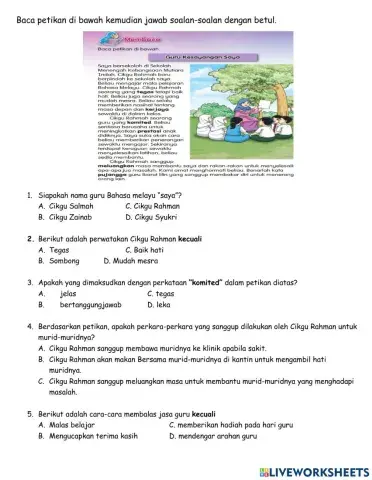 Bahasa melayu komunikasi : kefahaman petikan