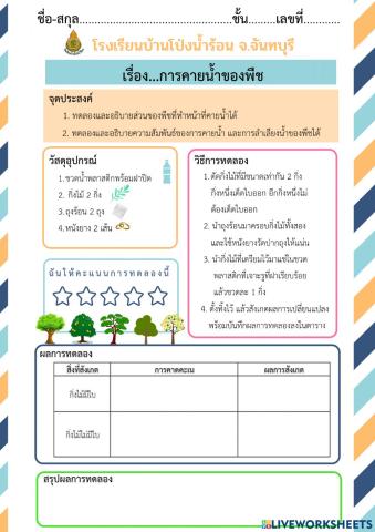 การทดลองวิทยาศาสตร์ เรื่อง...การคายน้ำของพืช