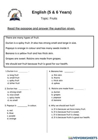 5 & 6 Years: English (Fruits)