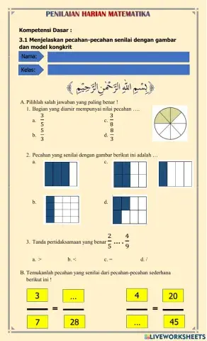Penilaian harian 3.1 pecahan senilai