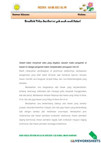 Pengelompokan Hewan-Tema 1