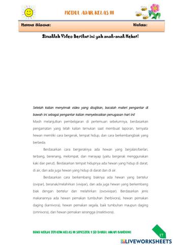 Pengelompokan Hewan-Tema 1