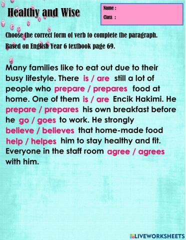 Year 6 Unit 7 Healthy and Wise