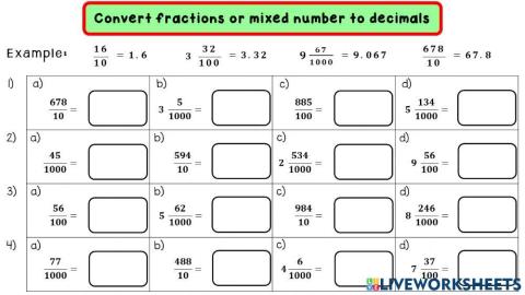 Convert fractions or mixed numbers to decimals