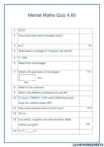 Mental Maths 4.60