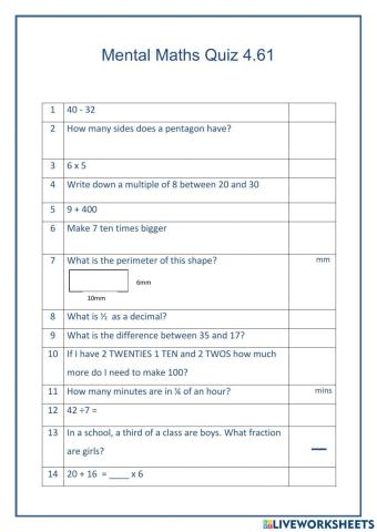 Mental Maths 4.61