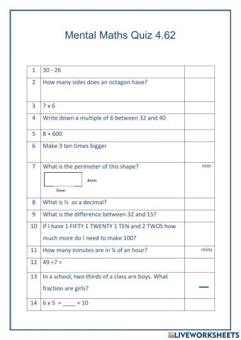 Mental Maths 4.62
