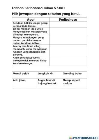 Peribahasa Tahun 5 Latihan 1