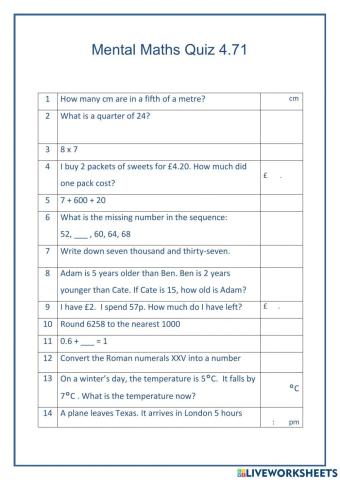 Mental Maths 4.72