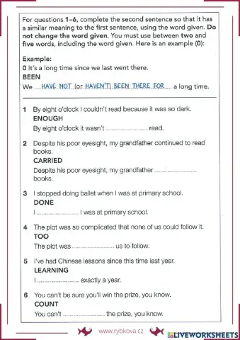 Sentence transformation B2