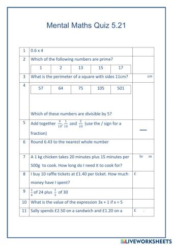 Mental Maths 5.21