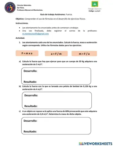 Guía trabajo autónomo: Fuerza