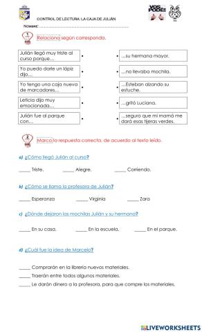 25. Valores - La caja de Julián - Control de lectura - 09.08