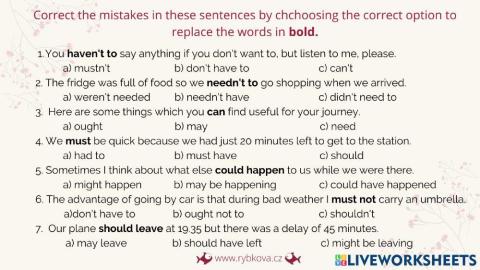Modals in past - choose the right option U3 WB