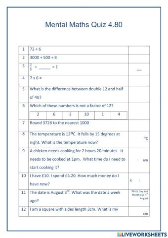 Mental Maths 4.80